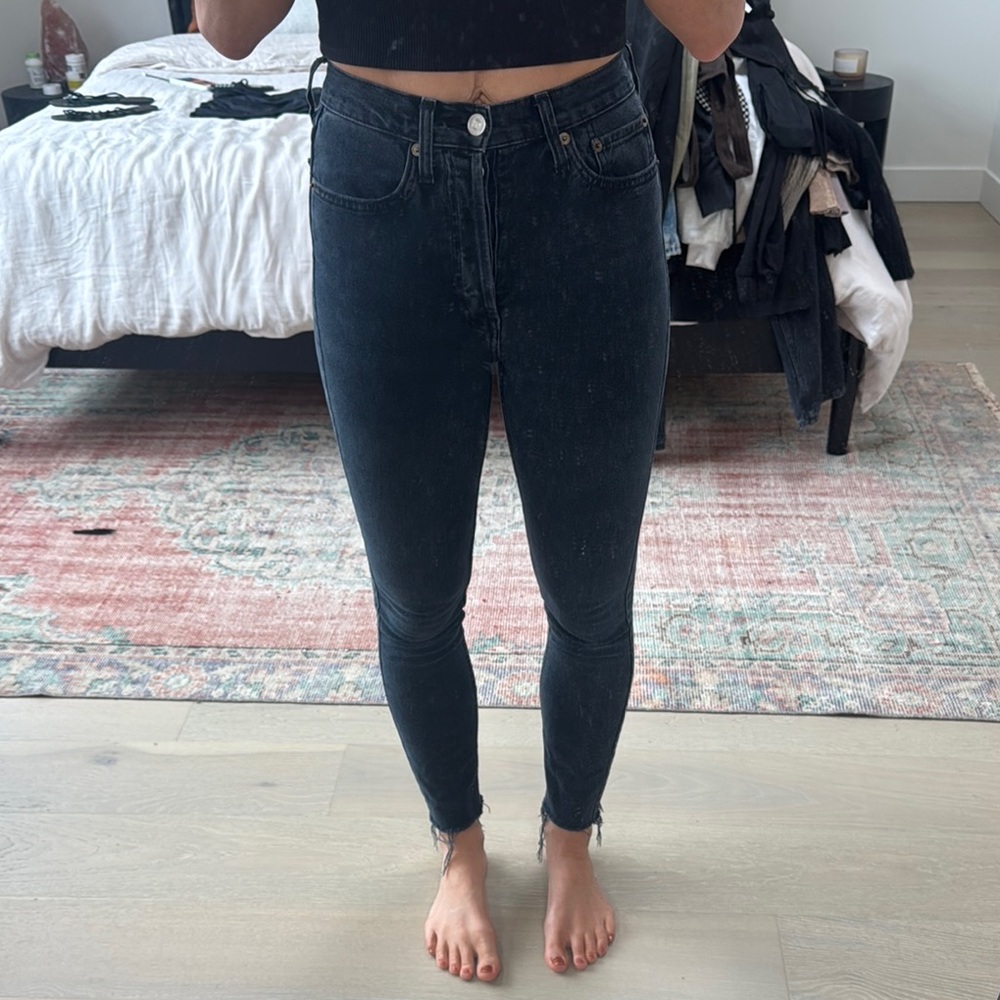 Women's Black Jeans skinny frayed